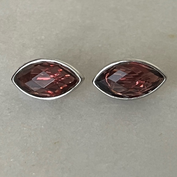 Anne Klein Silver Tone Faceted Maroon Stone Clip On Earrings - Picture 3 of 13